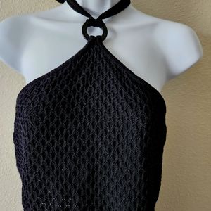 St John by Marie Gray two piece black knit halter top and skirt.